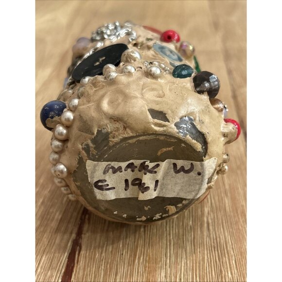 American Folk Art Decorative Memory Art Jar Vase Cup 4" H Handmade - Picture 4 of 4